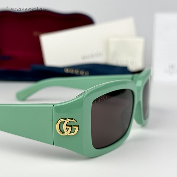 BRAND NEW Gucci GG1403S 004 Sage Green Gray Unisex Rectangle Sunglasses - Picture 6 of 9